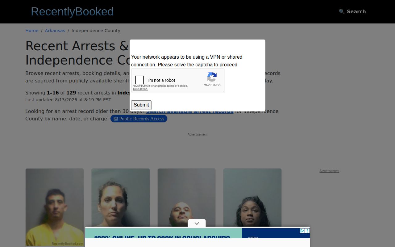 Unofficial Independence County mugshot archive interface
