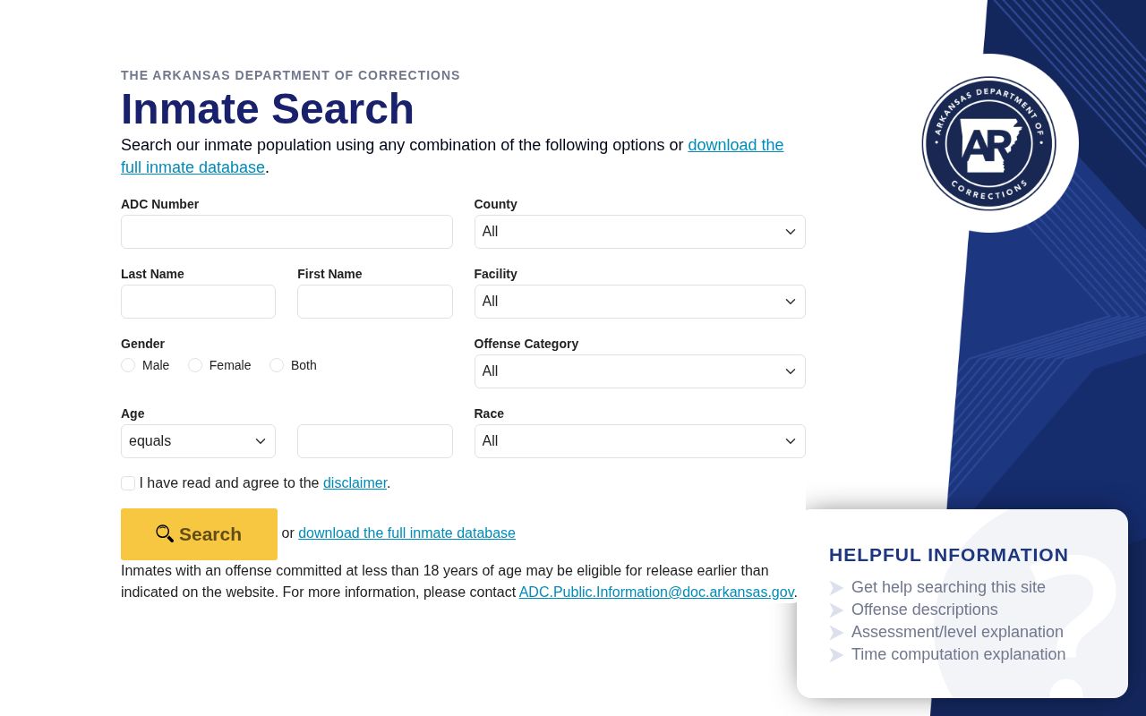 Arkansas DOC offender record search for Independence County