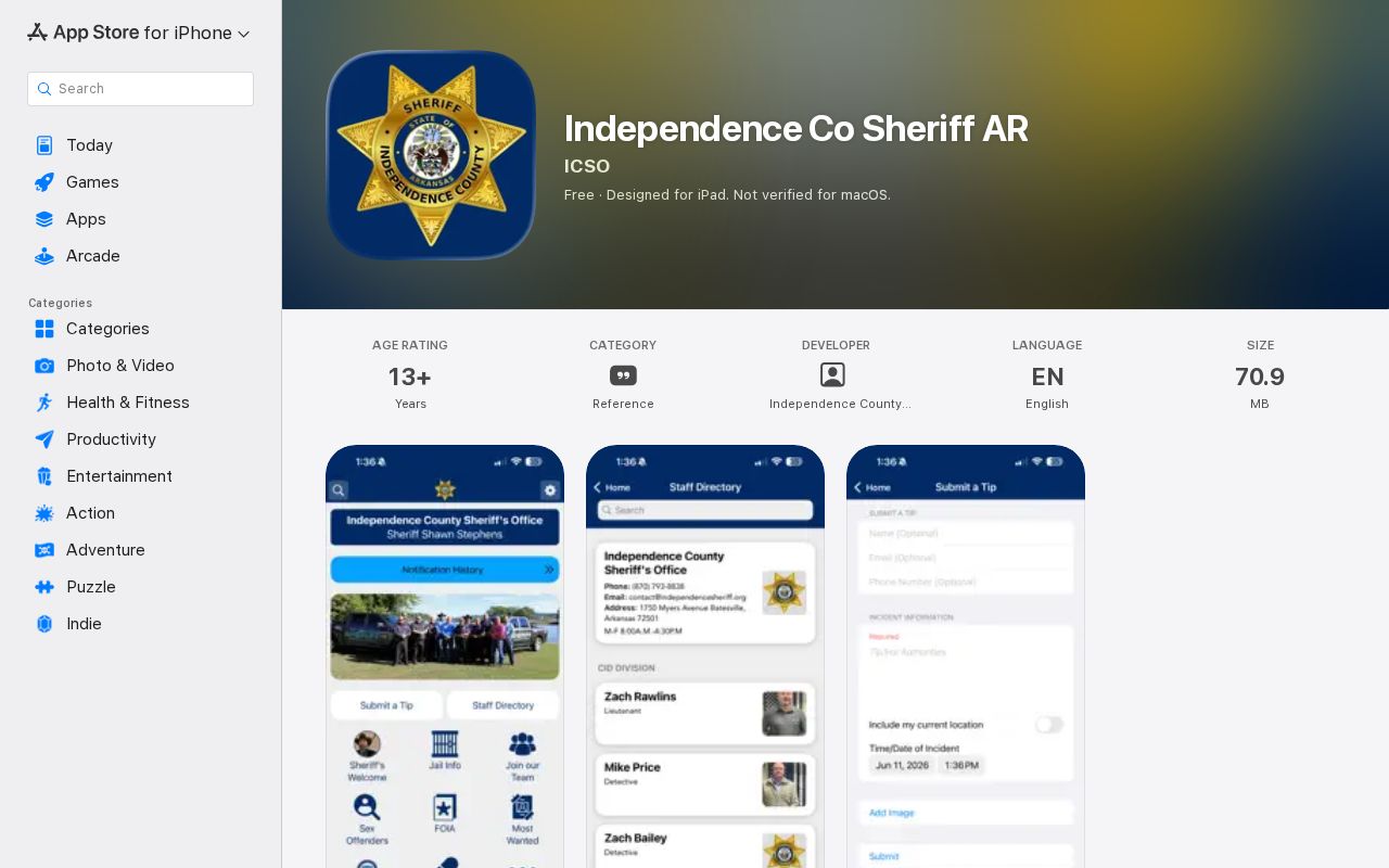 Official Independence County Sheriff app for Southside jail roster records